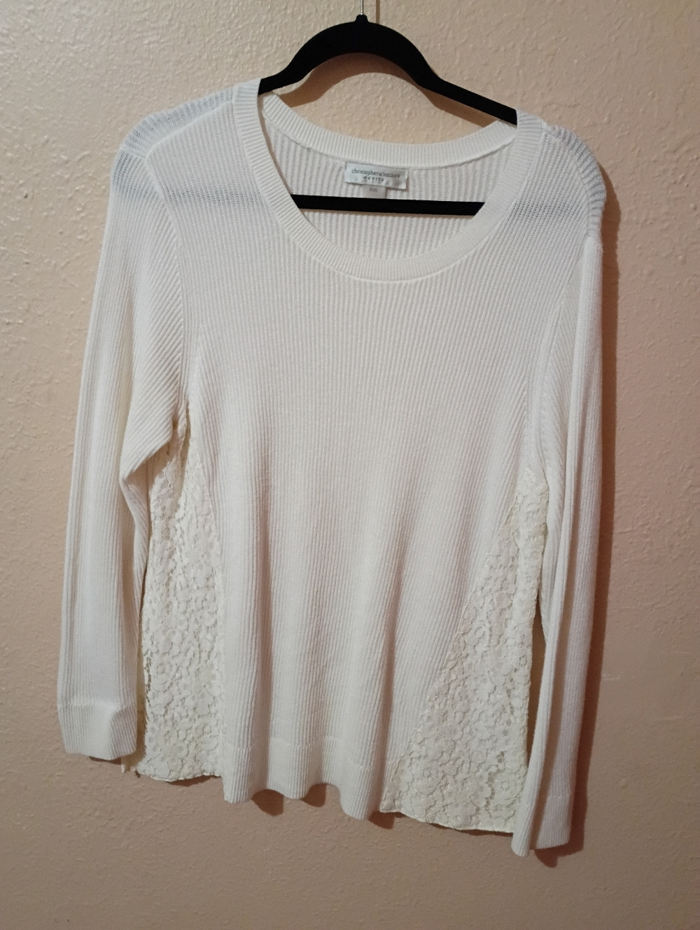 Christopher & Banks Size XL Petite Long Sleeve Top with Lace Side Panels